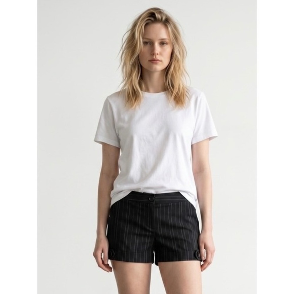 Spring Street Black Pinstripe Cuffed Shorts Women Mid Rise